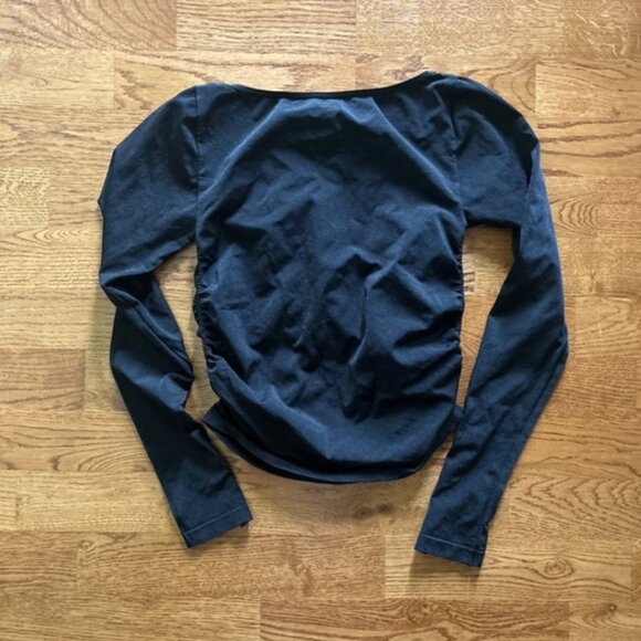 Free People Intimately Ride Along Long-Sleeve Top XS/S Black Ruched Asymmetric - Picture 3 of 4